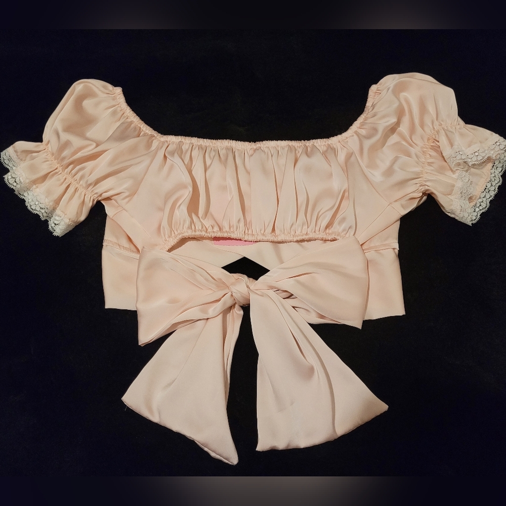 Sugar Thrillz Pink Satin Crop Top - Picture 2 of 3